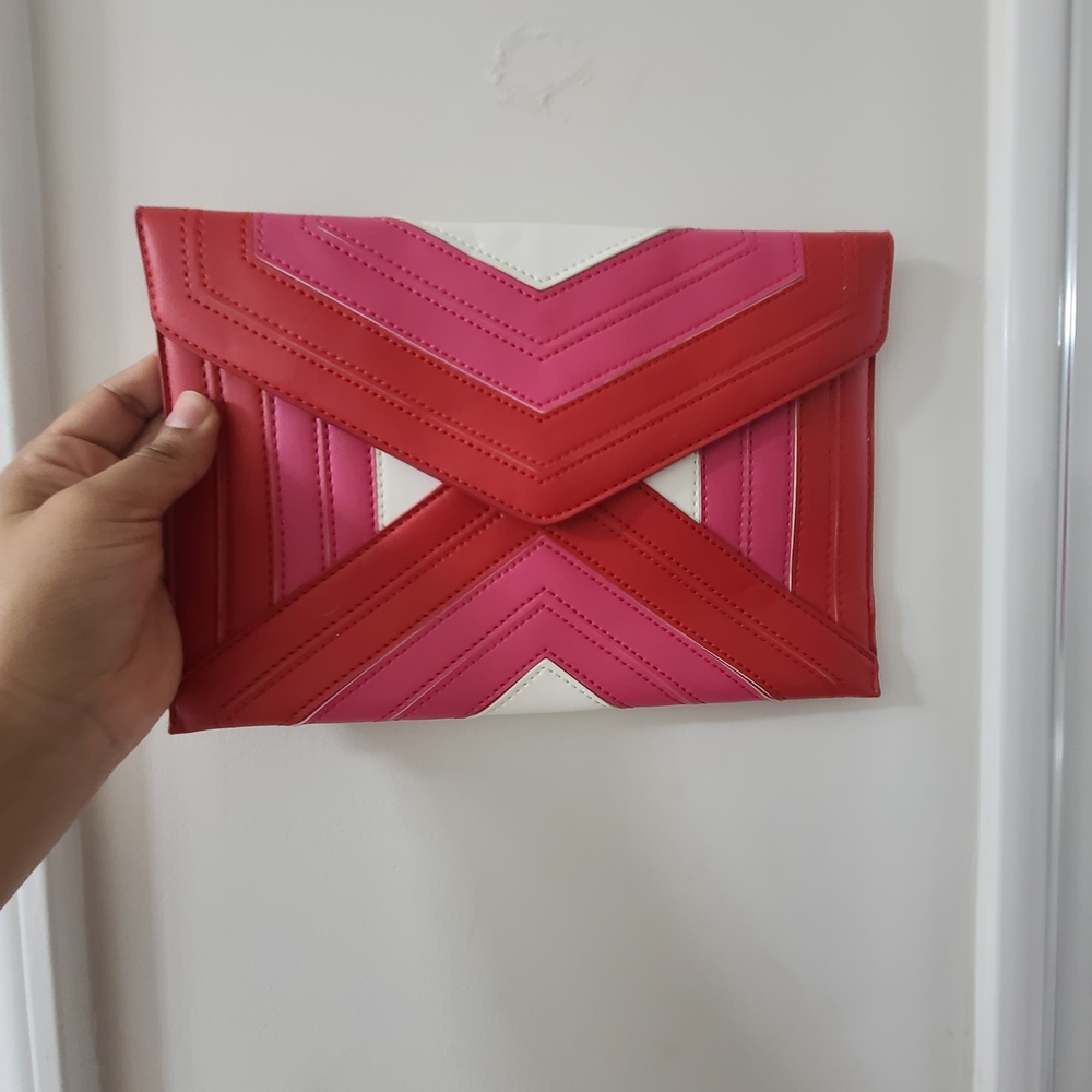 Red and Pink Chevron Clutch